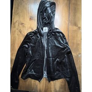 Juicy by Juicy Couture Black Metallic Shimmer Velvet Zip Up Hoodie Womens Large